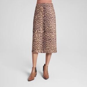 Women’s A New Day Faux Suede Leopard Print Midi-A-Line Skirt Size L